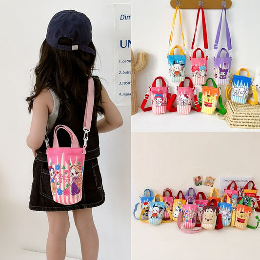 A Fashionable New Children's Bag Cute Girl Large Capacity Water Cup Canvas Bag High Beauty Baby One Shoulder Crossbody Bag