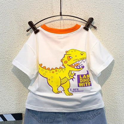 P Boys Summer Set 204 New Children's Fashionable and Handsome Small and Medium sized Boys Summer Short sleeved Top Trend