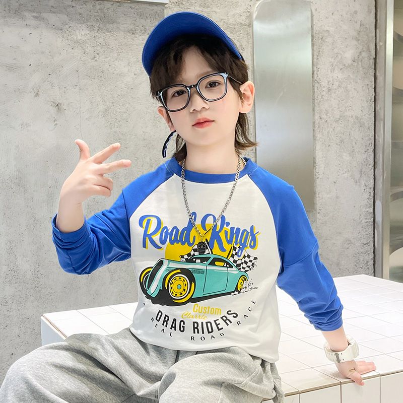 P boys long-sleeved t-shirt pure cotton middle and older children's autumn clothes outer wear boys autumn bottoming shirt top Korean version tide