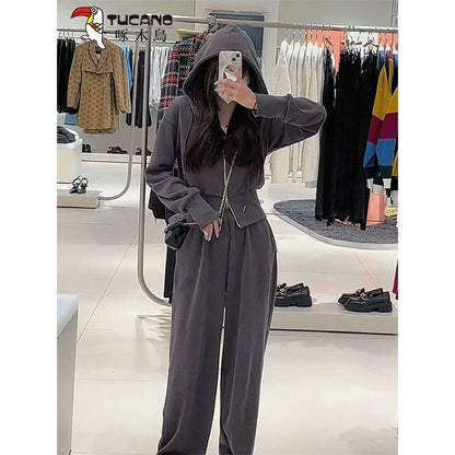 P Sports Set Women's Autumn Instagram Trendy Student Korean Edition Loose and Slim Fashion Internet Celebrity Casual Two Piece Running Suit