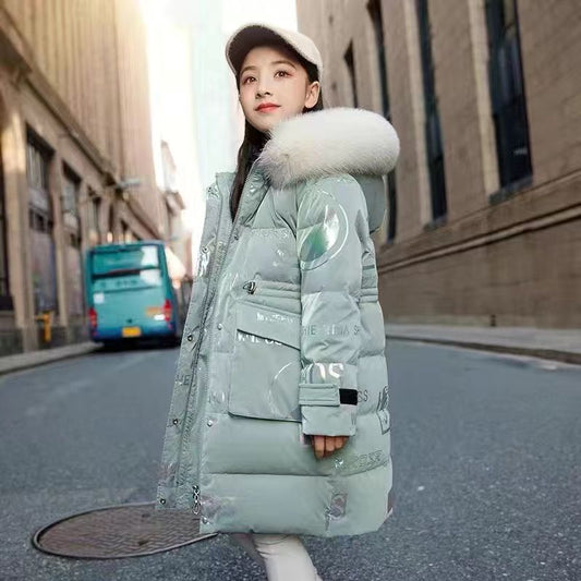 Girls' cotton-padded down jackets, mid-length thickened Korean-style children's Korean-style cotton-padded jackets