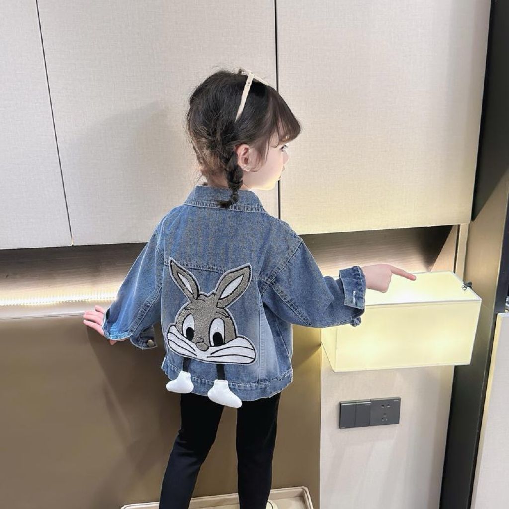 P 24 New Girls Soft Denim Jacket Princess Style Explosive Foreign Versatile Cute Loose Korean Edition Jacket for Girls and Children