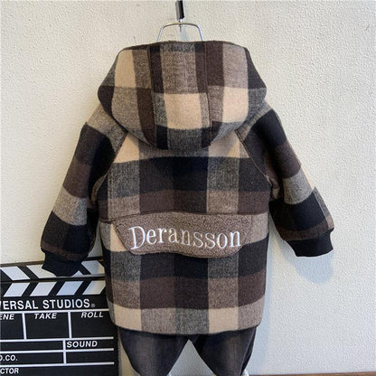 Winter  warm woolen coat for boys and girls,  velvet and thickened mid-length sheep cake velvet