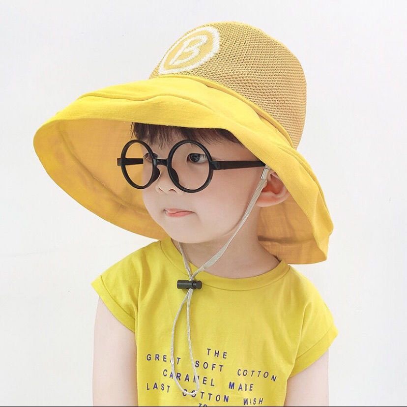 P children's sunscreen hat, summer boys' hat, large brim, summer sunshade hat, mesh fisherman's hat, wide brim, trendy and cool thin style