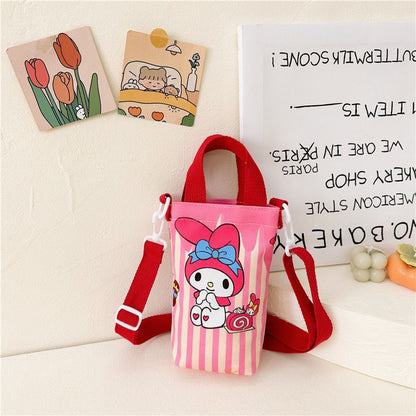 A Fashionable New Children's Bag Cute Girl Large Capacity Water Cup Canvas Bag High Beauty Baby One Shoulder Crossbody Bag