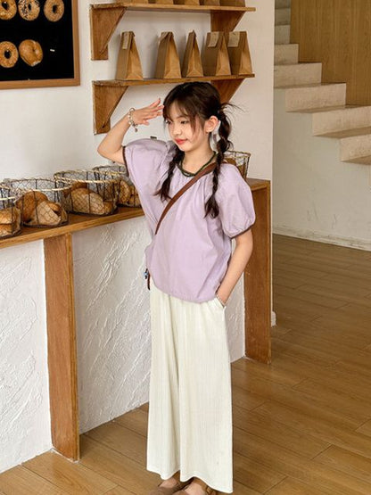 P Lazy Style Girls' Set Summer Children's Short sleeved T-shirt Loose Wide Leg Pants Thin Children's casual two-piece set