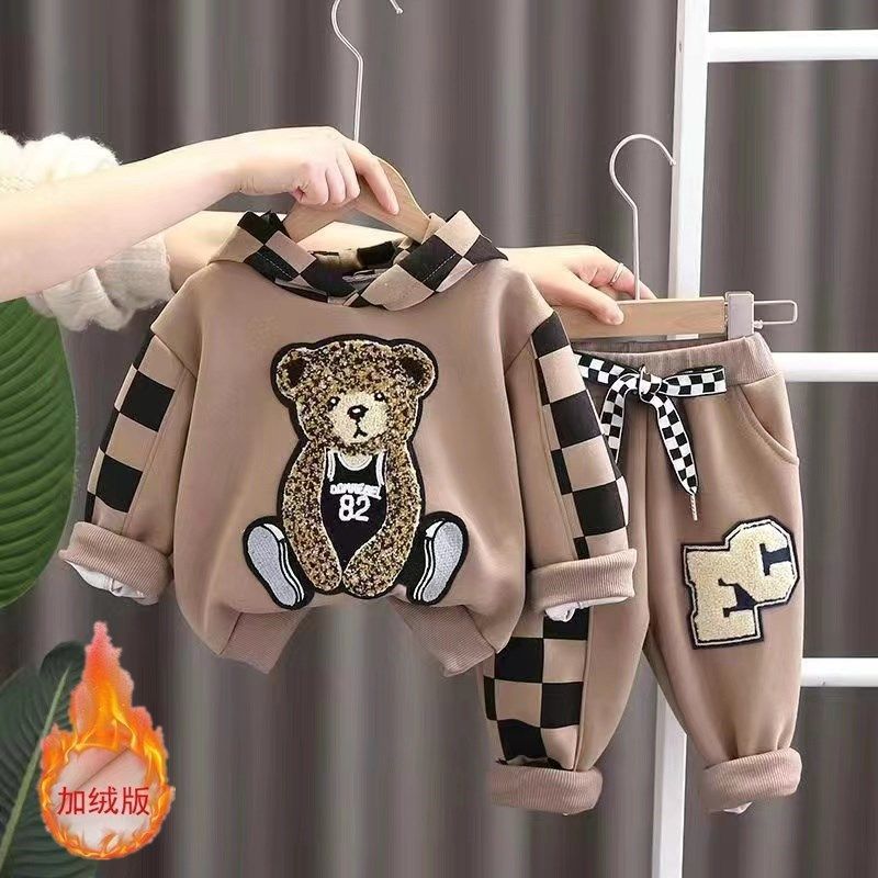 P Boys' Clothing Winter Fleece Thickened Three-piece Set Children's Sweater Sweatpants Cartoon Boys' Baby Winter Cotton Clothes