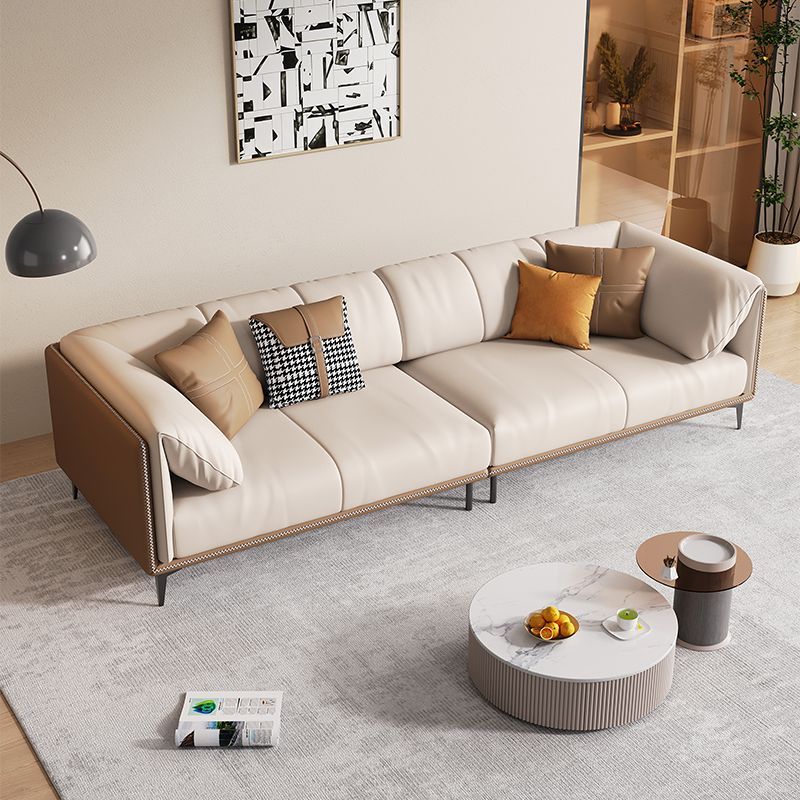 Leather sofa living room modern simple three-person high-end sofa straight row home