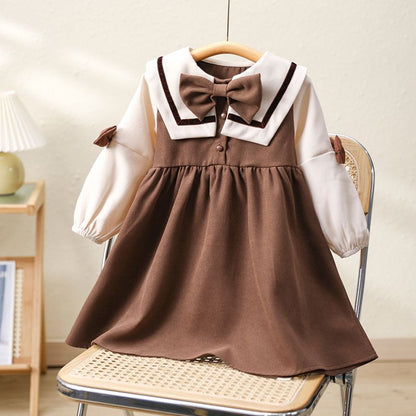 Vestidos para niñas Ropa de otoño 2023 Nuevas faldas para bebés Estilo otoño e invierno Faldas largas gruesas de estilo universitario para niños y estudiantes de secundaria 