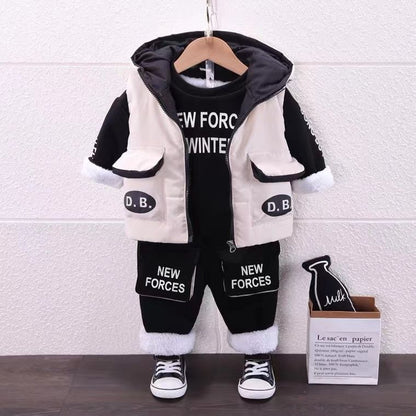 P baby winter clothing velvet thickened three-piece set boys' clothing sweater set infants and children's winter vest foreign clothing