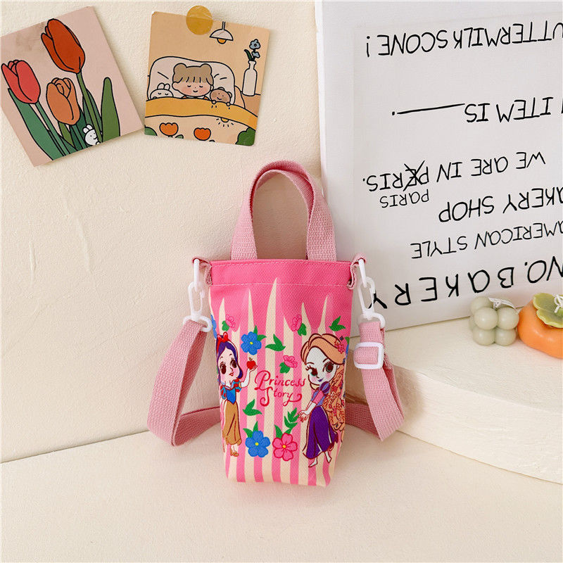 A Fashionable New Children's Bag Cute Girl Large Capacity Water Cup Canvas Bag High Beauty Baby One Shoulder Crossbody Bag