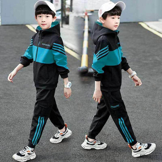 P Boys Middle and Older Children Spring and Autumn Outdoor Sports Handsome Tooling Suit Korean Version Foreign Style Tide Leisure Two-piece Set