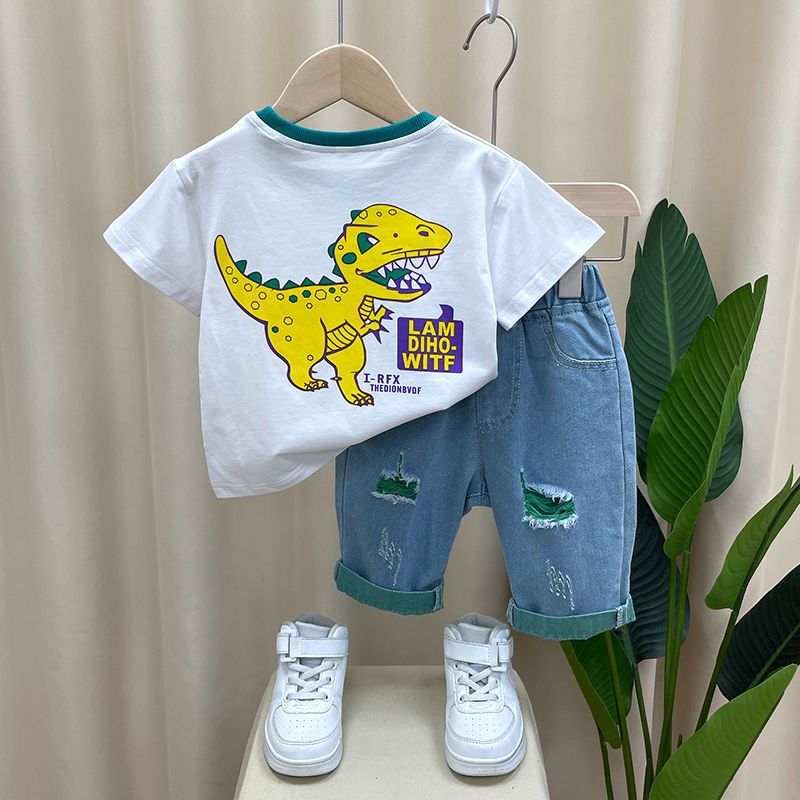 P Boys Summer Set 204 New Children's Fashionable and Handsome Small and Medium sized Boys Summer Short sleeved Top Trend