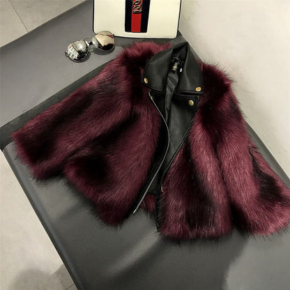 A Autumn and winter children's clothing, foreign-style wool sweater, imitation fox fur jacket, thickened locomotive clothing, short fur integrated