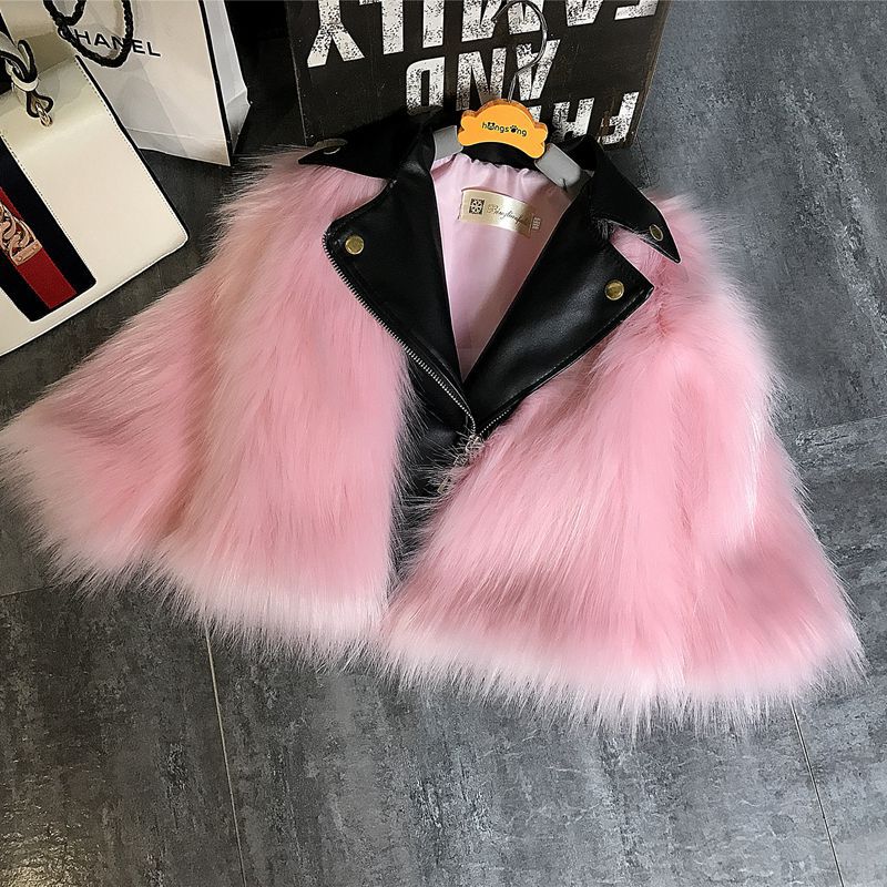 A Autumn and winter children's clothing, foreign-style wool sweater, imitation fox fur jacket, thickened locomotive clothing, short fur integrated