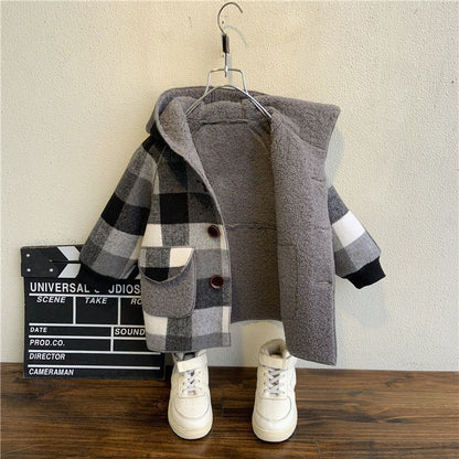 Winter  warm woolen coat for boys and girls,  velvet and thickened mid-length sheep cake velvet