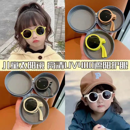 Children&#039;s sunglasses folding glasses baby sunglasses anti-ultraviolet summer boys and girls sunshade children tide.