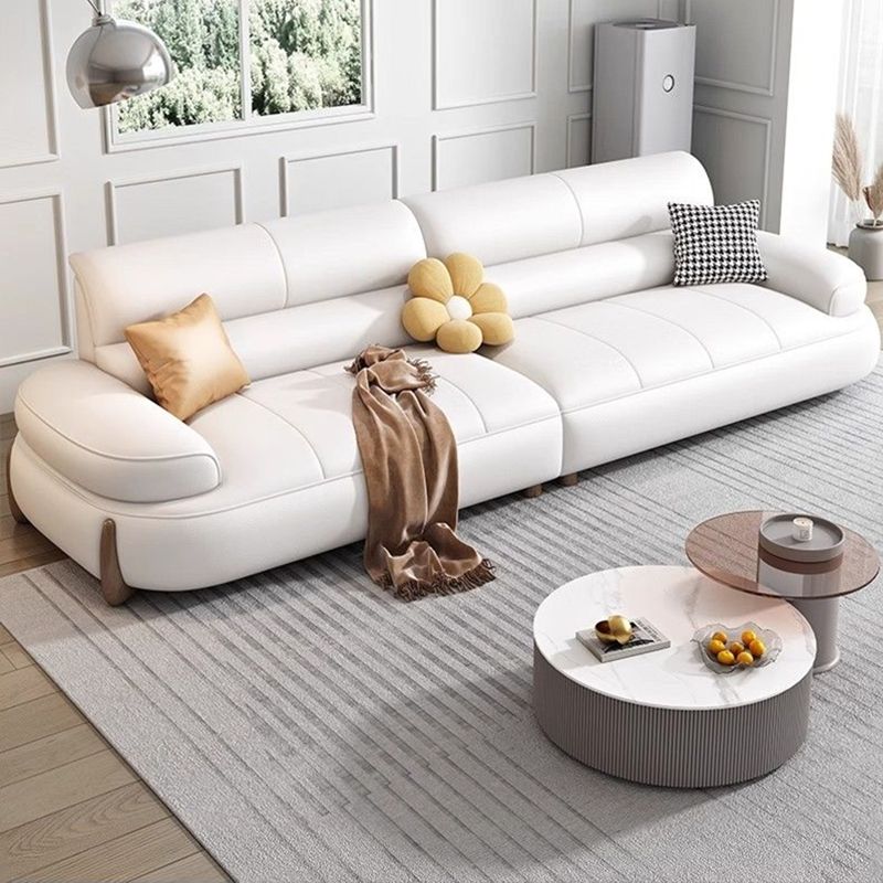 Cream leather sofa minimalist new modern sofa living room first layer simple cowhide