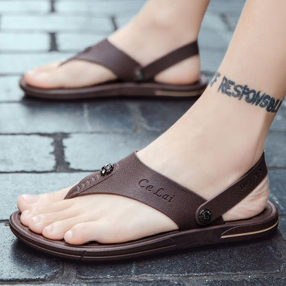 P Nuevas chanclas de verano, sandalias de playa casuales de moda de versión coreana antideslizantes de suela gruesa para hombres, dos usos para hombres 