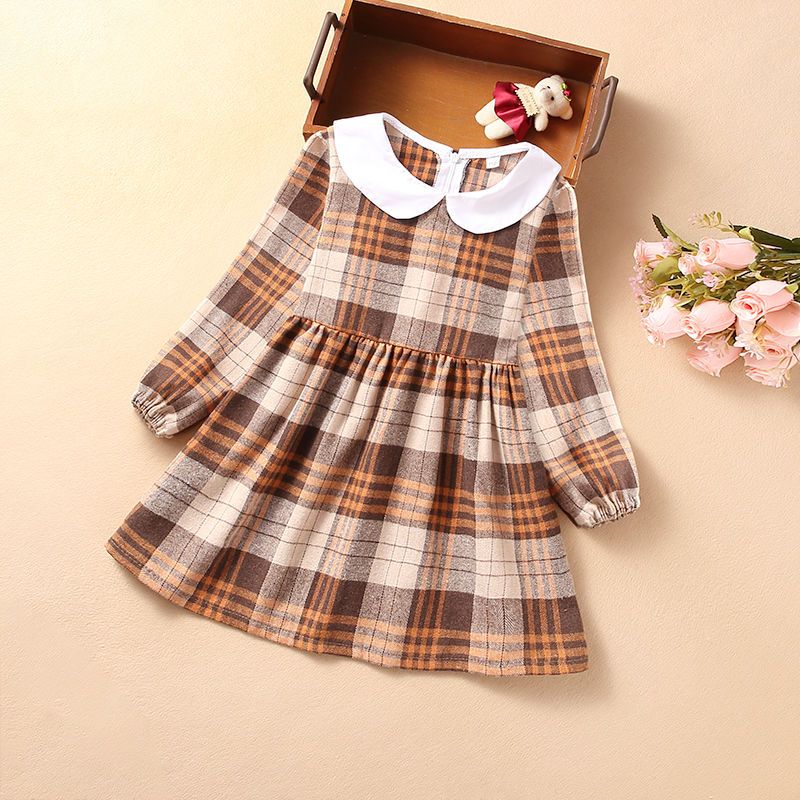 Girls spring and autumn dress flowers, new korean version doll collar long sleeve princess skirt, middle and big children's skirt shirt, children