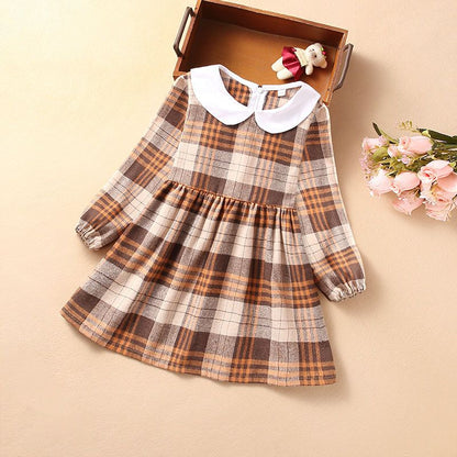 Girls spring and autumn dress flowers, new korean version doll collar long sleeve princess skirt, middle and big children's skirt shirt, children