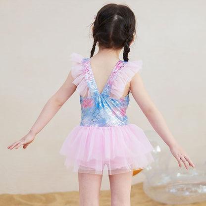 Traje de baño de sirena para niños, traje de baño femenino de una pieza, niña coreana, princesa, lindo bebé, traje de baño de aguas termales para niños pequeños 