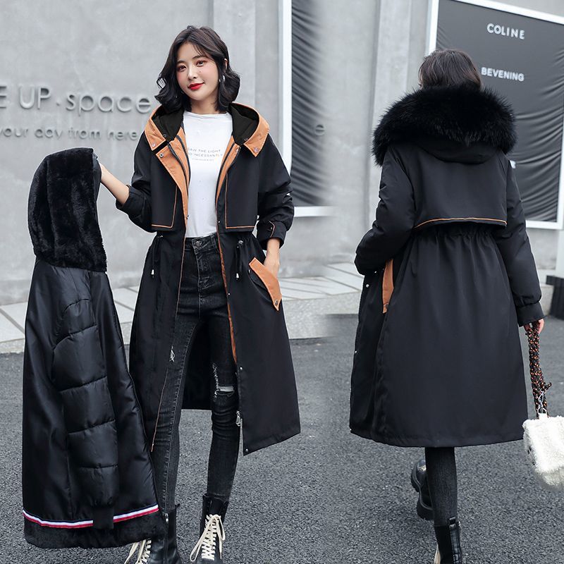 Dh-001Women's warm fur collar coat, detachable, suitable for winter spring Random collar colour