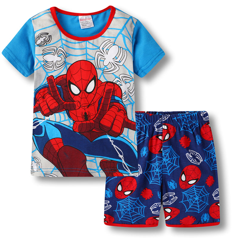 Conjunto de pijama de algodón de manga corta para niños con diseño de dibujos animados de coches de verano nuevo de P