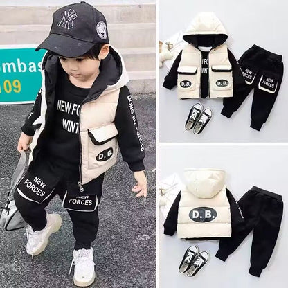 P baby winter clothing velvet thickened three-piece set boys' clothing sweater set infants and children's winter vest foreign clothing