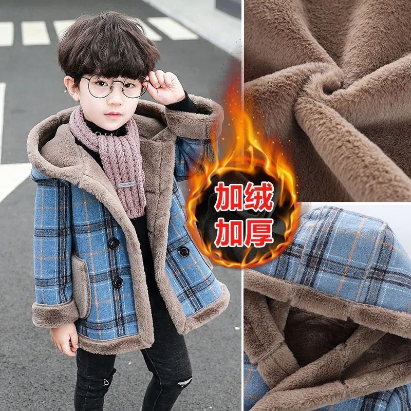 children  warm woolen coats, boys and girls, plus velvet and thick woolen coats