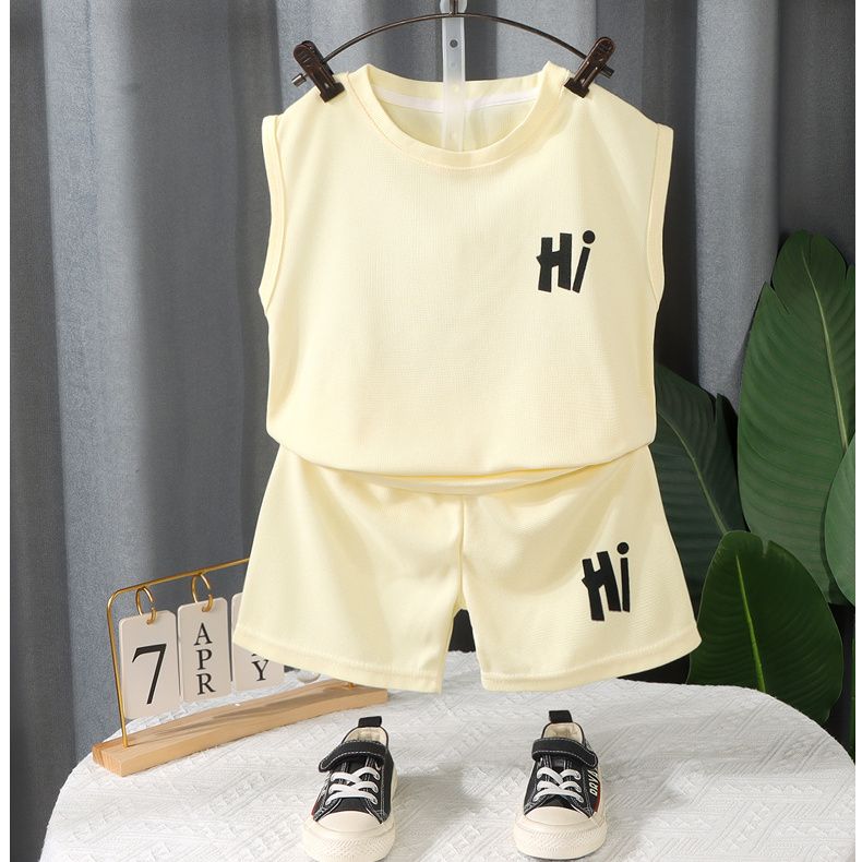 Conjunto de camiseta sin mangas para niños P 2024, nuevo vestido de verano de moda para bebés, ropa sin mangas, conjunto de dos piezas de verano para niños 