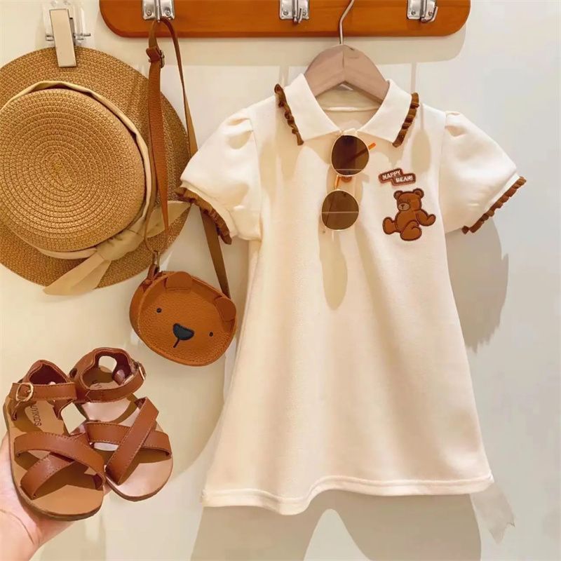 P girls POLO shirt dress new summer clothing, children's short sleeved T-shirt pleated skirt set, college style two-piece set 2