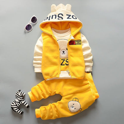 P Boys and girls 2024 winter clothes new set fleece thickened warm three-piece set baby children sweater winter clothes