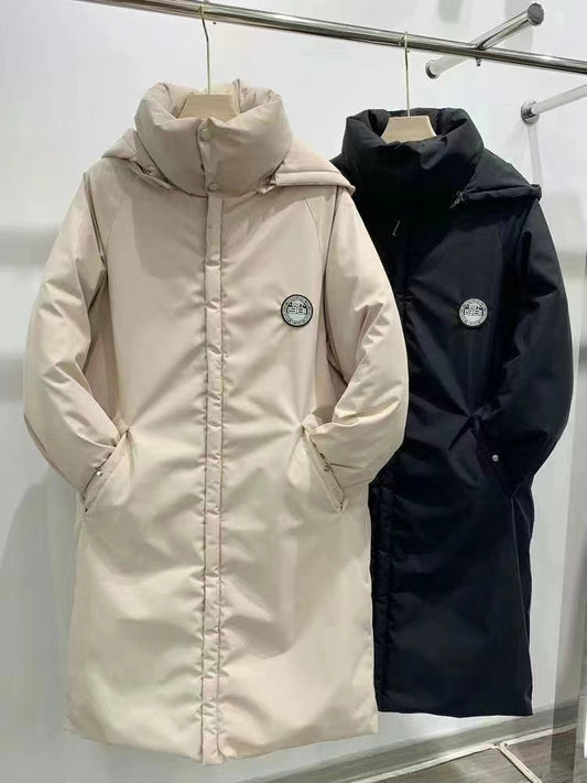 DY-005 2024 new medium and long over-the-knee hooded large-size cotton-padded jacket for women's thickened down cotton temperament cotton-padded jacket tide