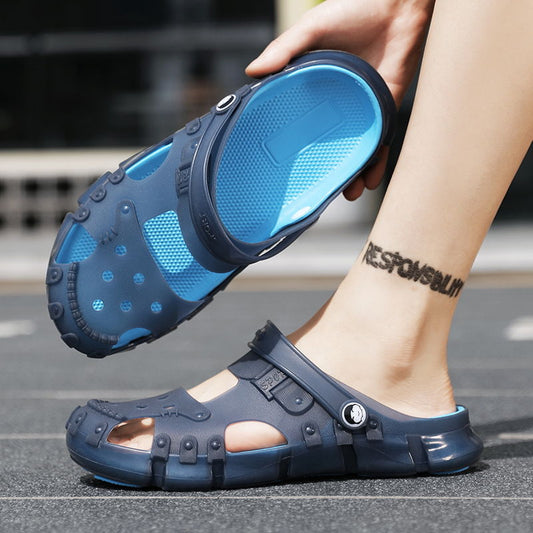 P summer new hole shoes men&#039;s sandals and slippers men&#039;s word drag indoor and outdoor wear beach sandals and slippers anti-slip Baotou.