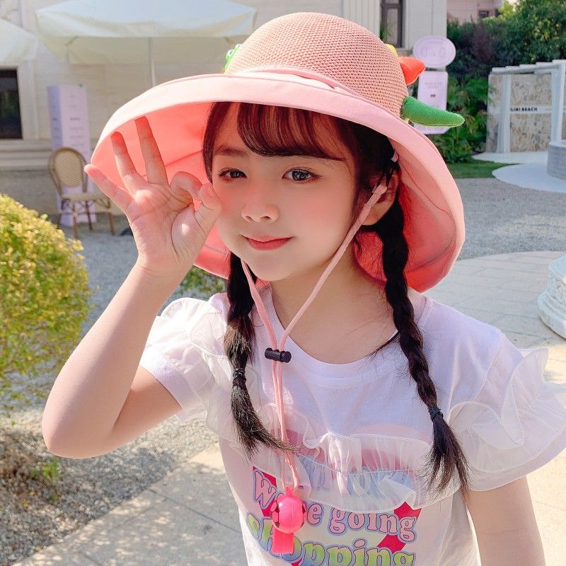 P Children's sunscreen hat summer boys and girls UV protection sun hat baby cartoon mesh large brim sunshade bucket hat