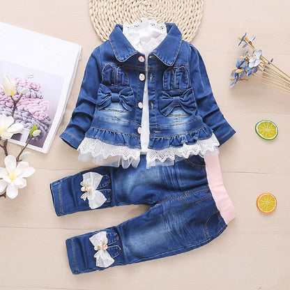 Baby girl spring cowboy three-piece suit 1-2-3-4 years old girl spring and autumn cowboy baby girl tide suit