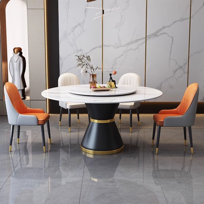 Rock slab dining table and chair combination modern simple household round rock slab dining table