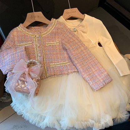 Conjunto de vestido de niña Otoño Nuevo conjunto de dos piezas Vestido de princesa para niños Edición coreana occidental Vestido pequeño estilo fragante 6369