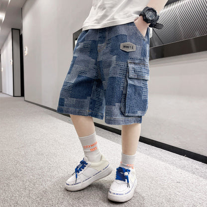 P children's clothing, boys' summer pants and shorts, 2024 new loose summer pants for middle-aged and middle-aged children, boys' jeans