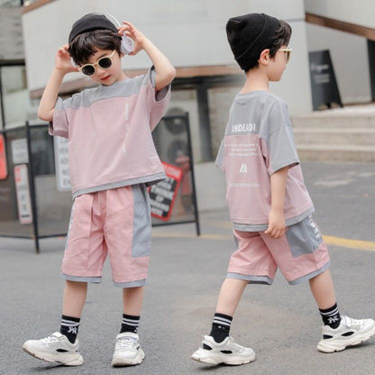 P Children&#039;s clothing boy summer suit 2024 new Korean version of children&#039;s large children&#039;s short-sleeved shorts two-piece western-style clothes