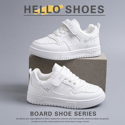 P Campus Little White Shoes 2023 New Boys Sneakers Girls Low Top Leather Performance White Soft-soled Lightweight Sneakers