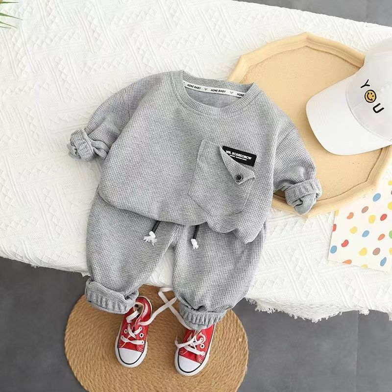 P boys spring and autumn suit new foreign style baby long sleeve trend two-piece set children's sweater casual