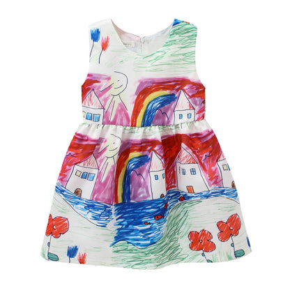 Vestido sin mangas para niñas, nuevo vestido de princesa, vestido de verano, versión coreana de moda de verano para niños, falda con estampado de dibujos animados para niños medianos y grandes 