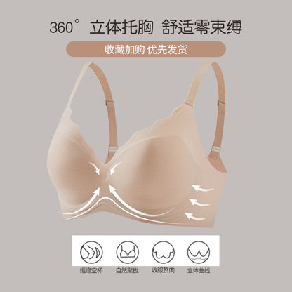 P Xueli's Traceless Thin Underwear for Women Gathering: No Steel Rim, Large Chest, Small and Anti sagging, Adjustable Bra for Collar Collection