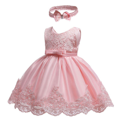 Girls dress skirt puffy princess dress full moon first birthday big bow embroidered kids baby girl dress