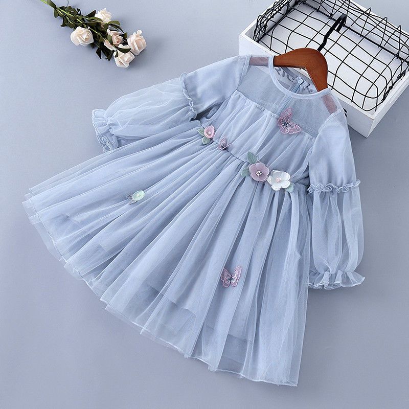 Spring and autumn children&#039;s gauze dress princess skirt long sleeve gauze skirt girl super fairy maiden fluffy skirt foreign trade