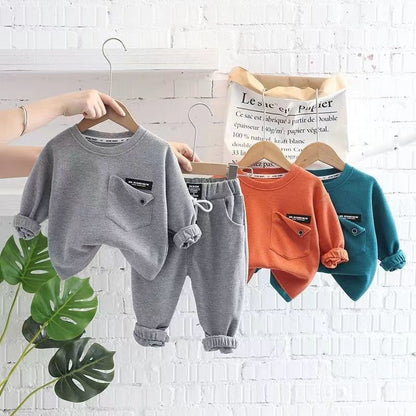 P boys spring and autumn suit new foreign style baby long sleeve trend two-piece set children's sweater casual