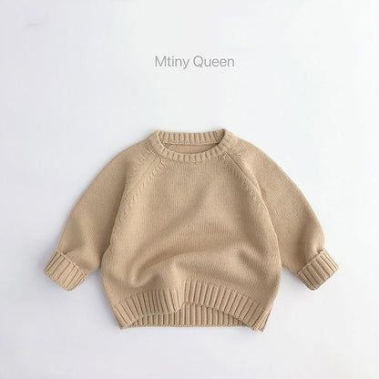 P children's clothing children's pullover knitted sweater autumn and winter new Korean version boys and girls baby retro simple solid color sweater long sleeve