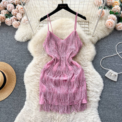 P Pure desire hottie birthday party skirt women's dress sexy halter suspender slim slim hip fringed dress